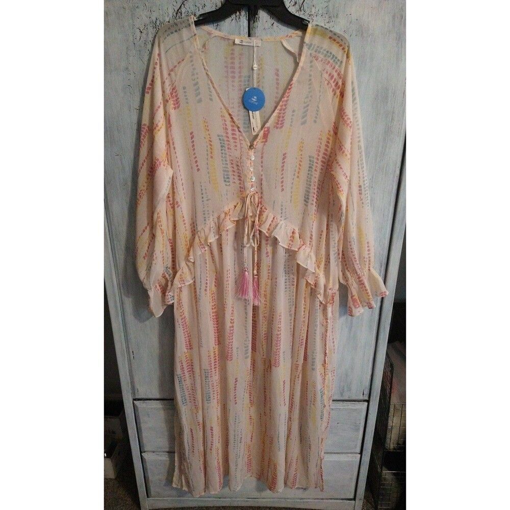 Cupshe  maxi  sheer side slit dress Large cover up boho Beachy Cottage Core Nwt